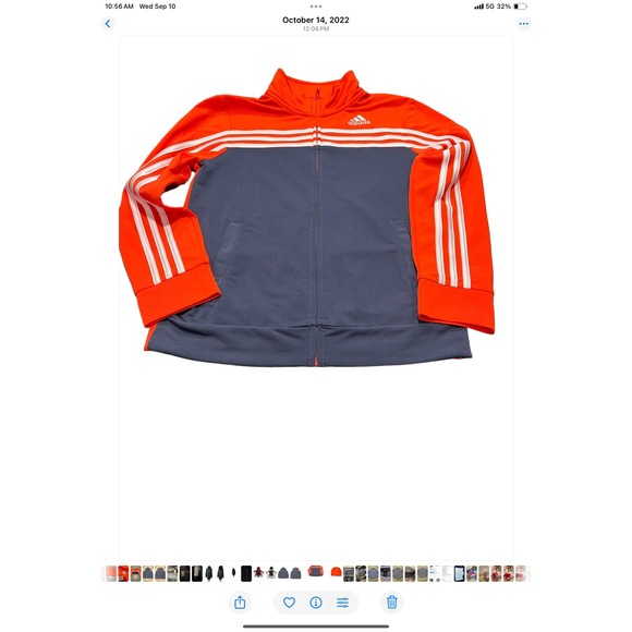 Adidas Track Jacket Kids Medium 10/12 Orange Gray Full Zip 3 Stripe - Picture 1 of 3
